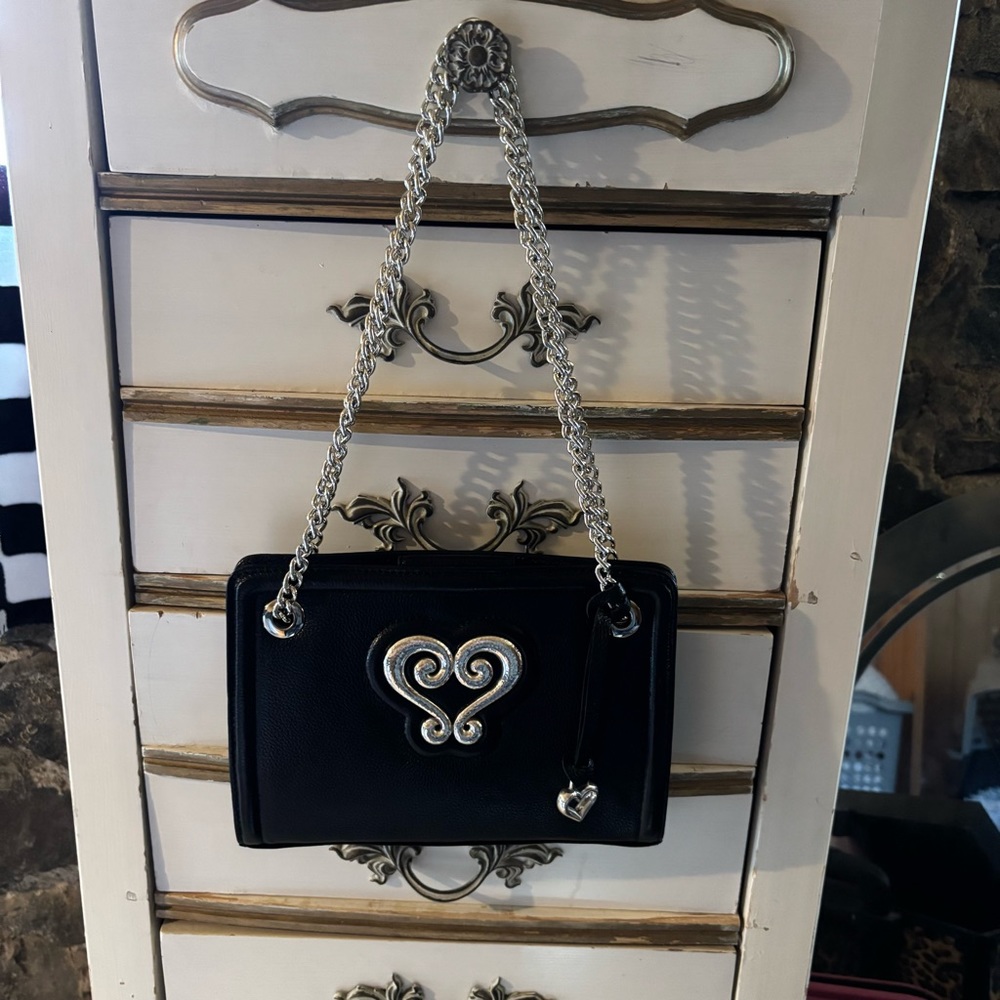 Brighton Black Heart Chain Shoulder Bag
